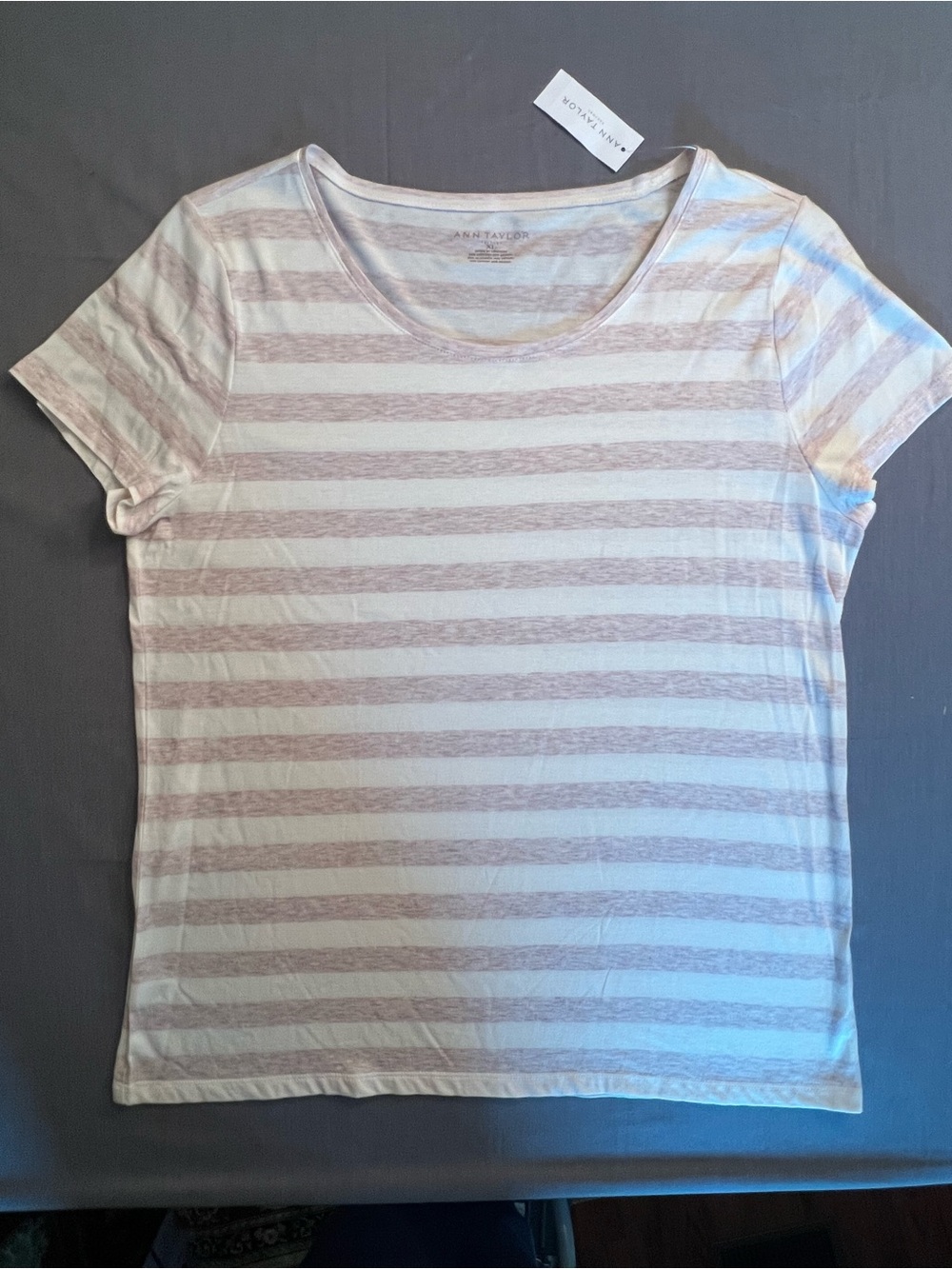 Ann Taylor Light Pink & White Striped Scoop Neck Tee